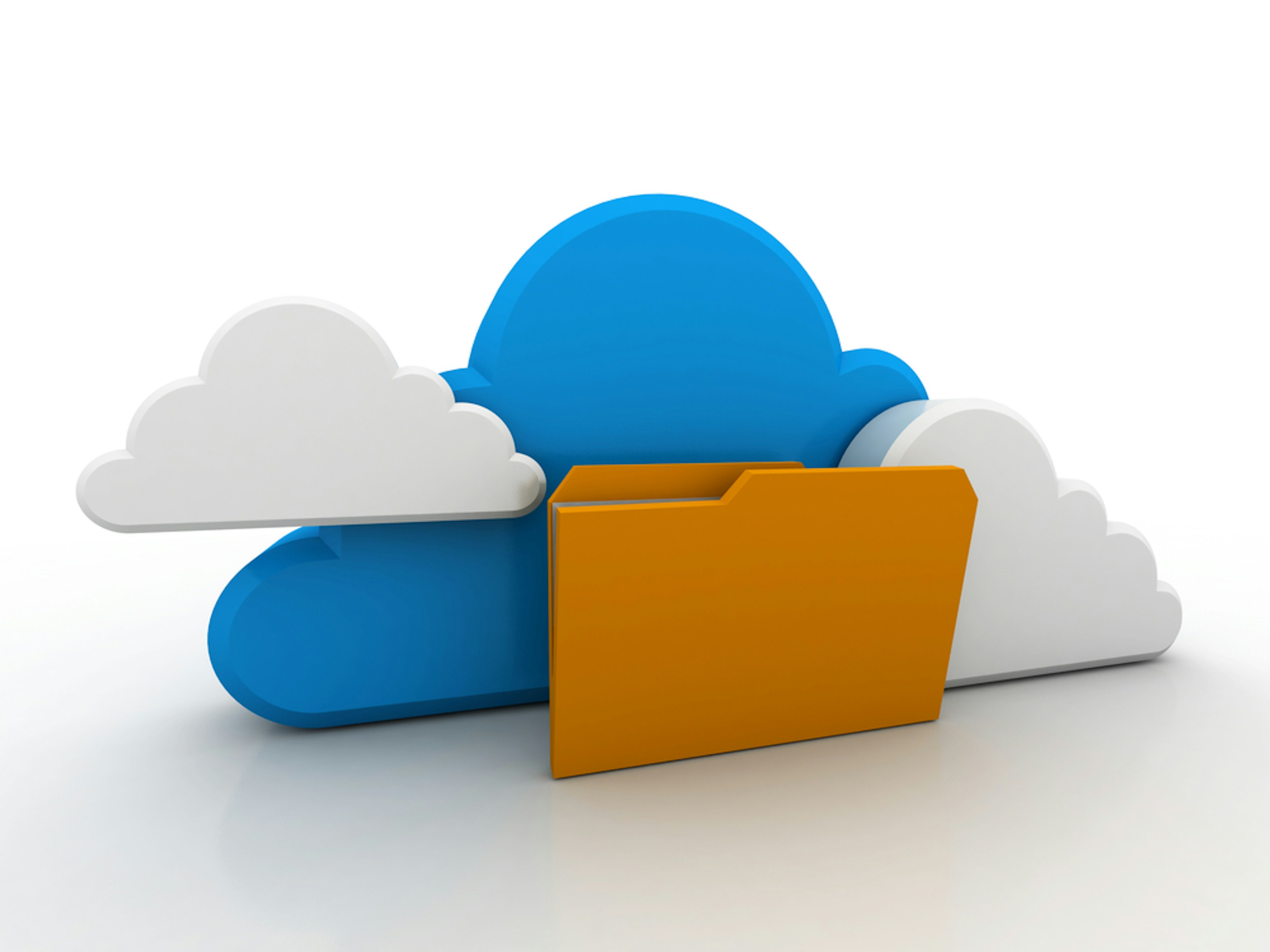 3D illustration of file in front of blue and white clouds