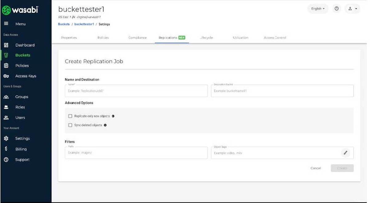 wasabi console view of object replication