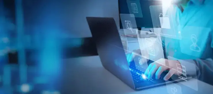Laptop showing various files saved to the cloud