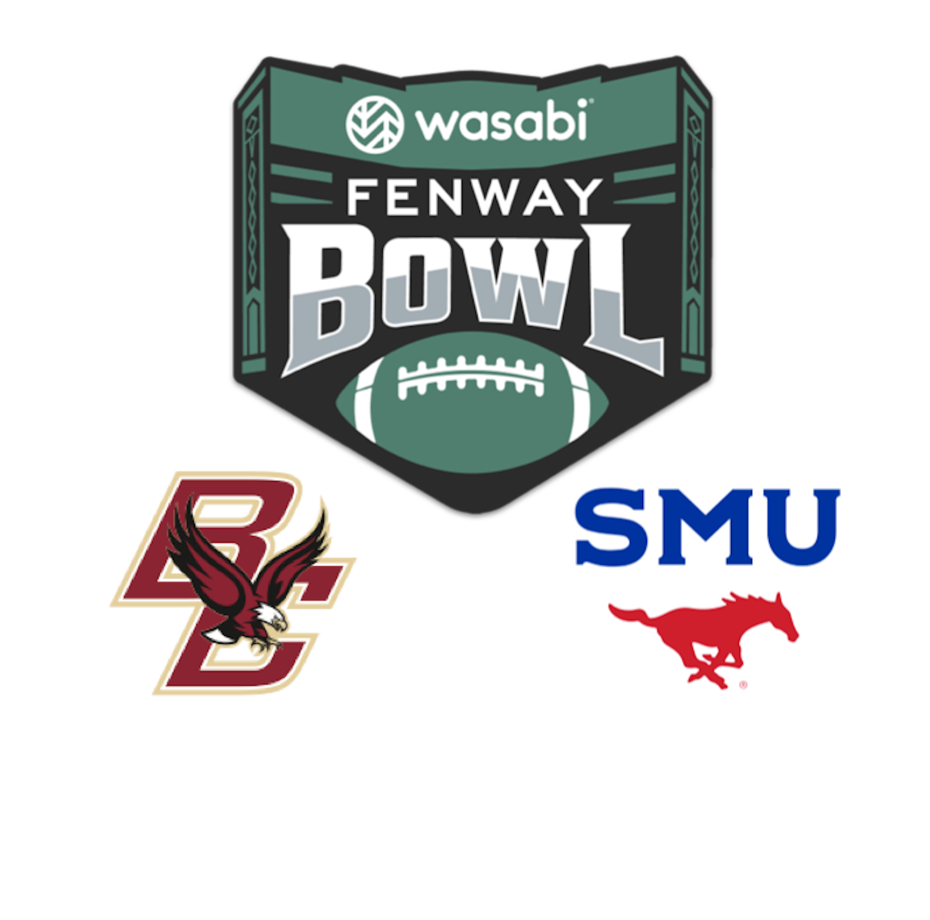 fenway bowl logo with boston college logo and smu logo